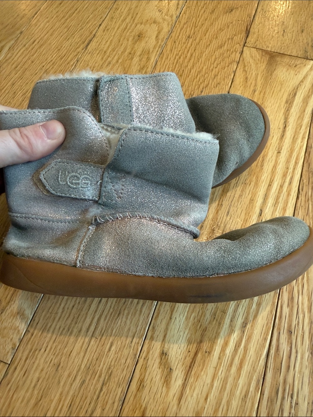 UGG Kids Metallic Silver Sheepskin Slip-On Boots